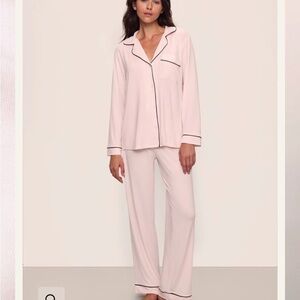Eberjey Cream Pajama Set with Black Piping